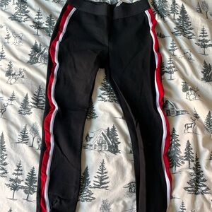 Black Leggings with Red & White Side Stripes